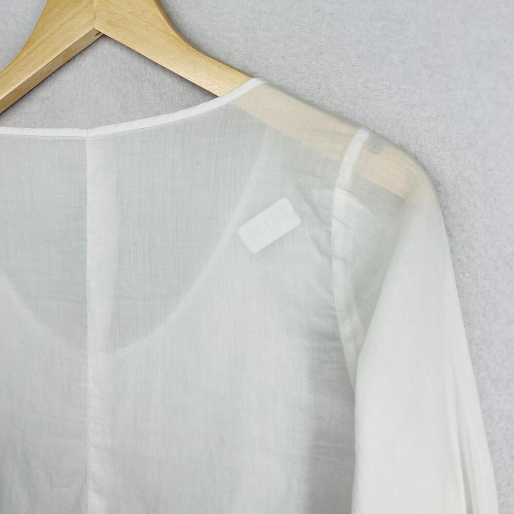 EILEEN FISHER Top M Organic Cotton Voile Smocked Button Up Long Sleeve White - Picture 4 of 13